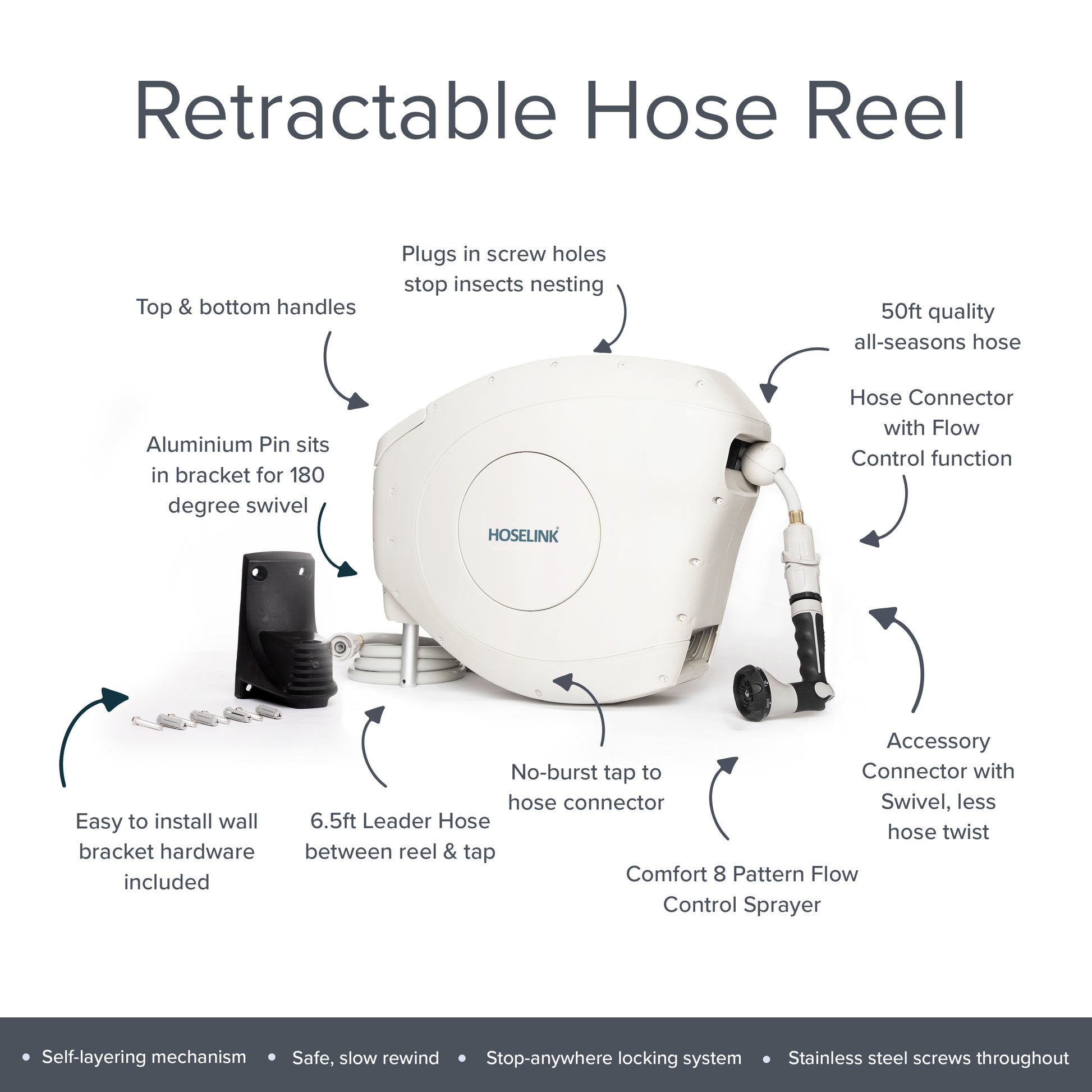 Auto-retractable Water Hose Reel (Heavy-Duty | Multiple Colors)