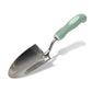 Gardening trowel with a green handle on a white background