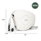Graphic showing height, length and width of Beige 100ft Retractable Garden Hose Reel