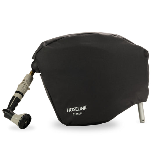 Charocal hose reel with Hoselink classic cover on a white background