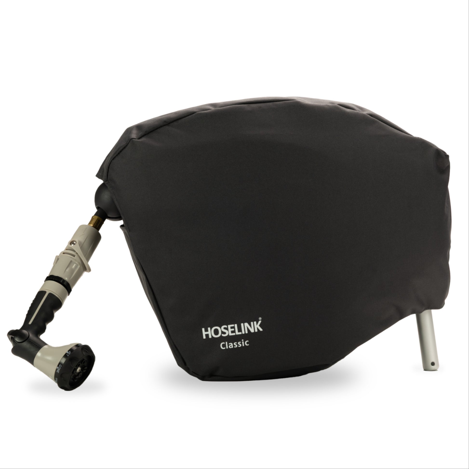 Charocal hose reel with Hoselink classic cover on a white background