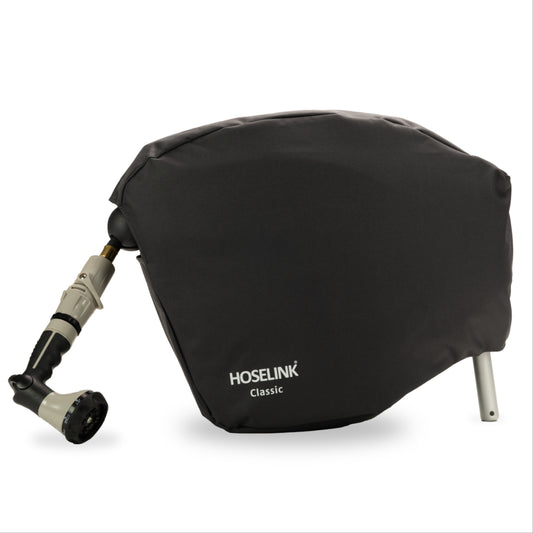 Charocal hose reel with Hoselink classic cover on a white background