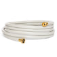 Beige 16ft leader hose extension with brass ends on white background