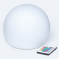 Solar Sphere 8in multicolor LED light with remote control on a white background
