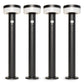 Four black stanless steel solar bollards on a white background